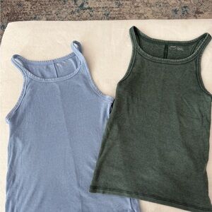Aerie Women’s Lot of 2 Ribbed Tanks Blue Green Size Large E42